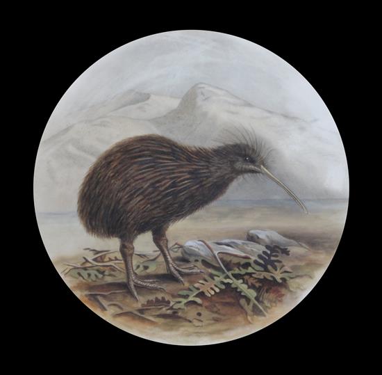 A pair New Zealand related painted opaque glass plaques 11.5in.